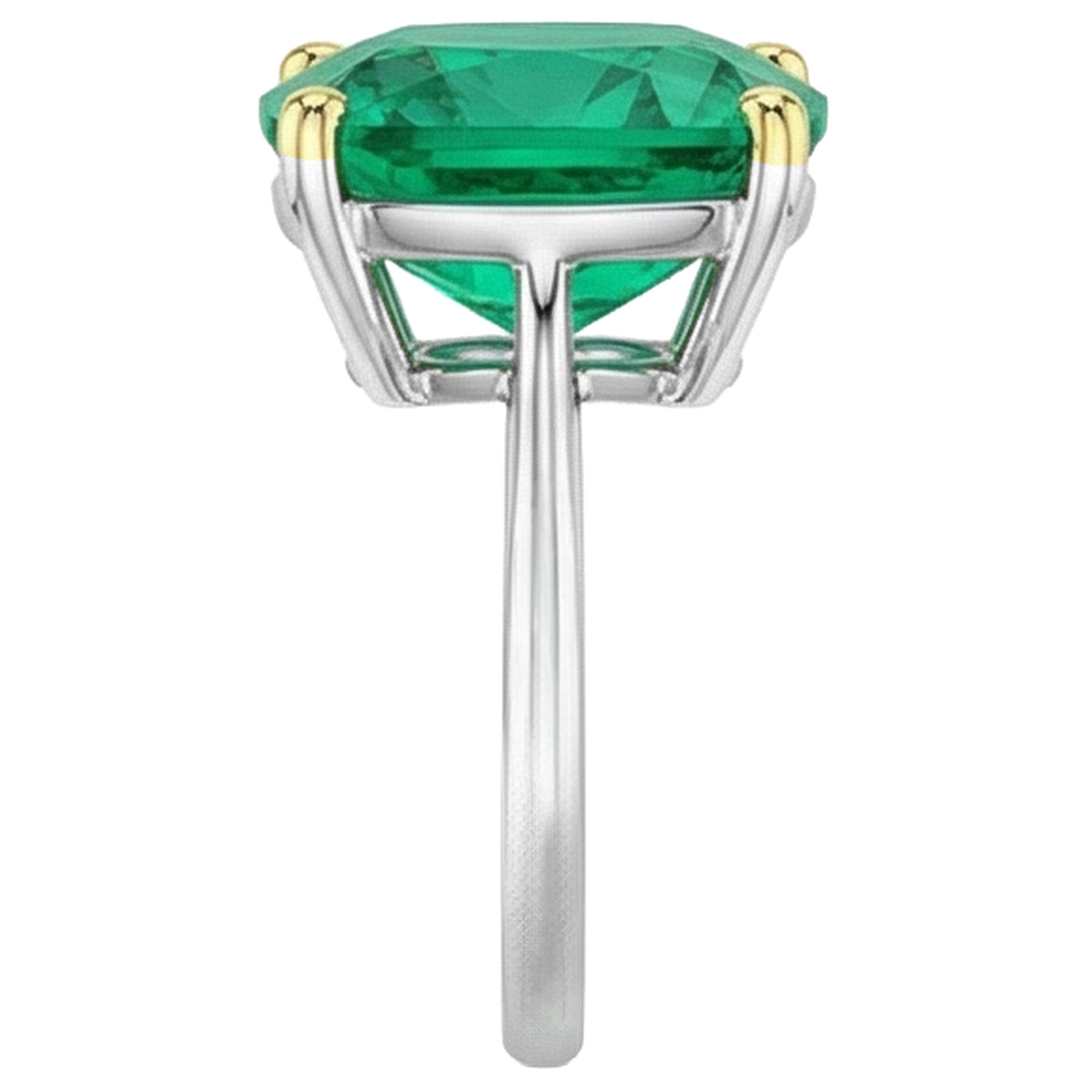 Bague Pierre de Couleur Or Bicolore 14 Carats avec Émeraude – vue de profil