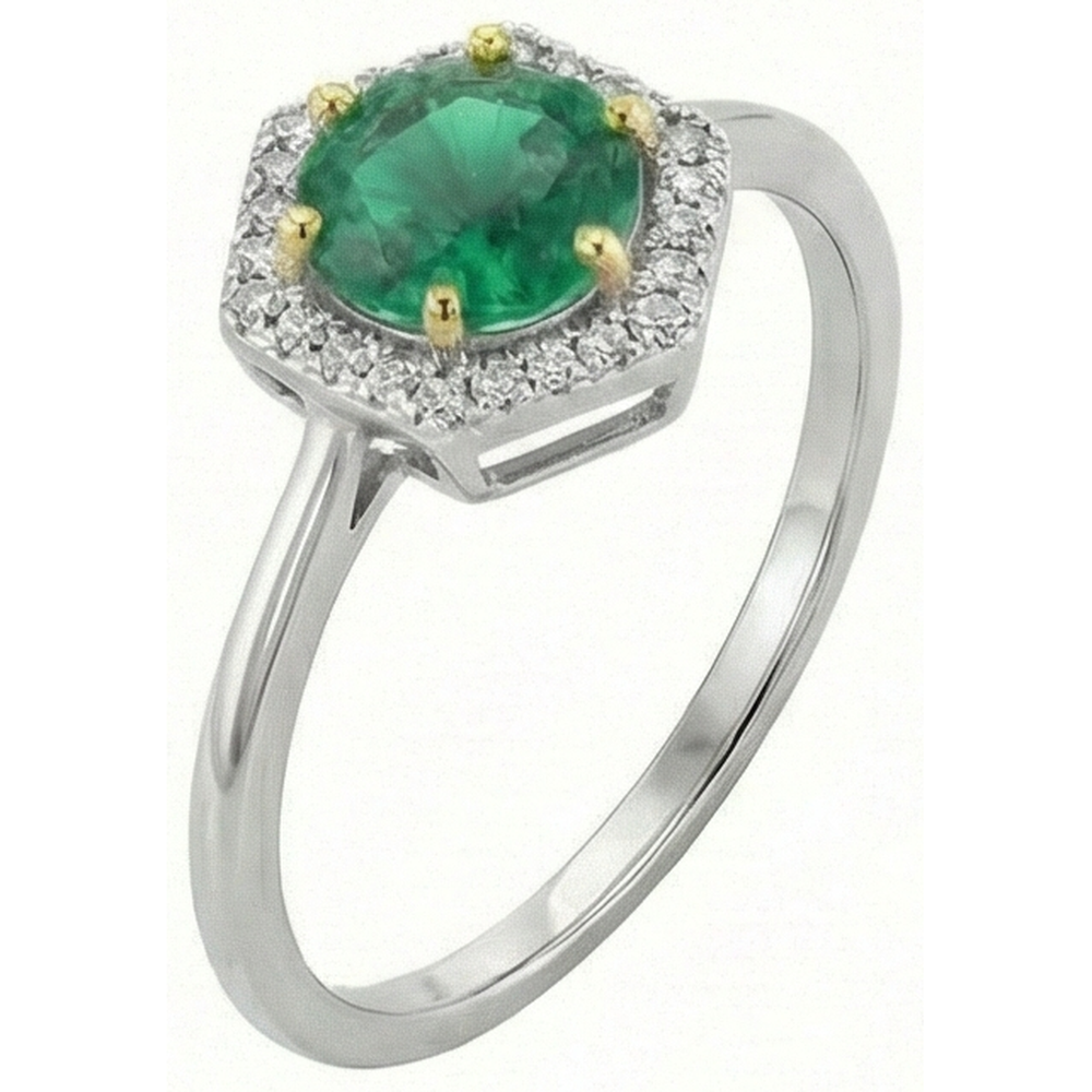 Émeraude Fine Bague Pierre de Couleur 2-carats Or 14K Bicolore – vue de face