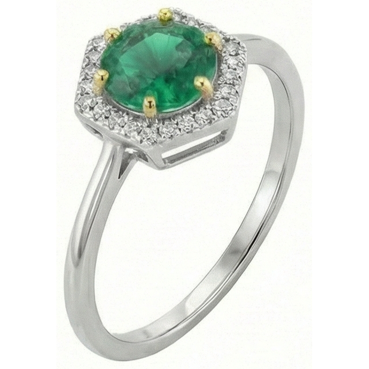 Émeraude Fine Bague Pierre de Couleur 2-carats Or 14K Bicolore – vue de face