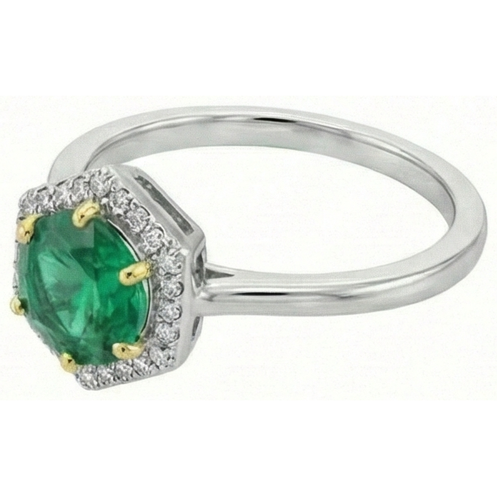 Bague Pierre de Couleur Or 14K Bicolore avec Émeraude Fine – vue de profil