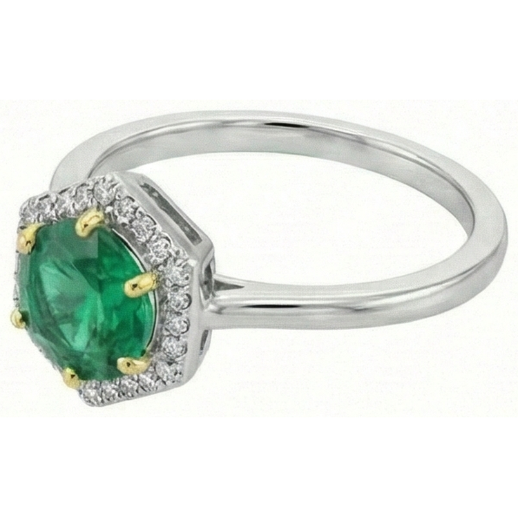 Bague Pierre de Couleur Or 14K Bicolore avec Émeraude Fine – vue de profil