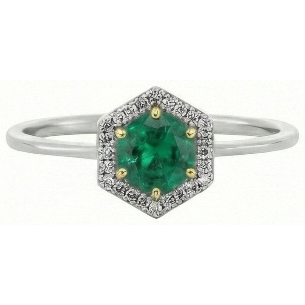 Émeraude Fine Bague Pierre de Couleur 2 carats Or 14K Bicolore – vue de côté