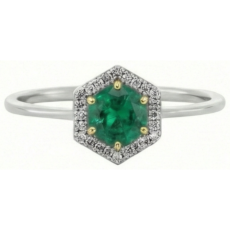 Émeraude Fine Bague Pierre de Couleur 2 carats Or 14K Bicolore – vue de côté
