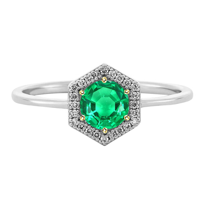 Émeraude Fine Bague Pierre de Couleur 2-carats Or 14K Bicolore – vue principale