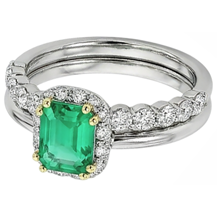 Émeraude Bague avec Gemme 2-carats Or Deux Tons 14 Carats – vue d'angle
