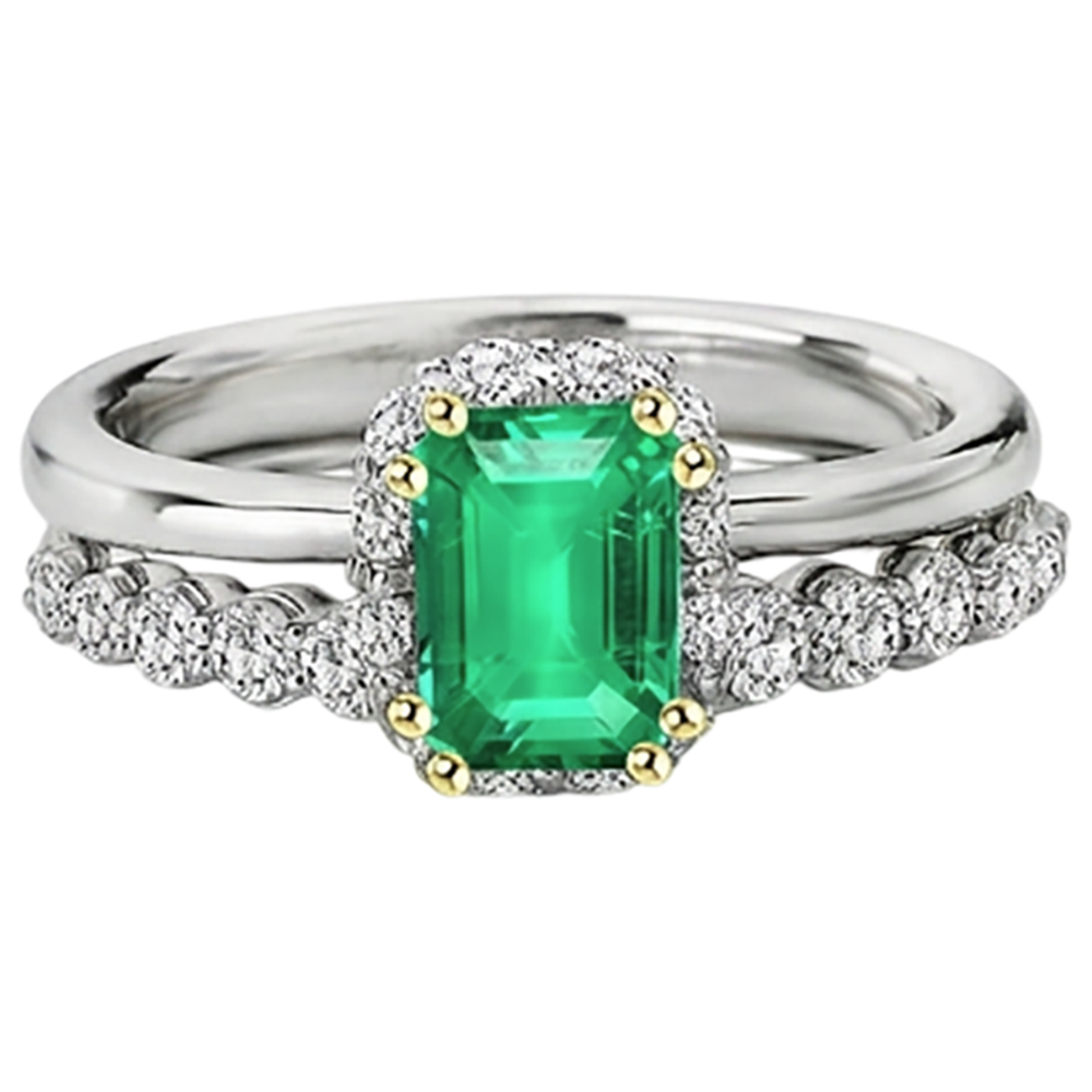 Émeraude Bague avec Gemme 2-carats Or Deux Tons 14 Carats – vue de profil