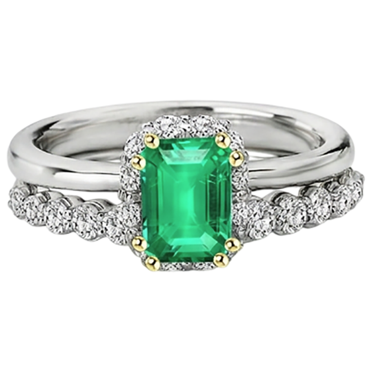 Émeraude Bague avec Gemme 2-carats Or Deux Tons 14 Carats – vue de profil