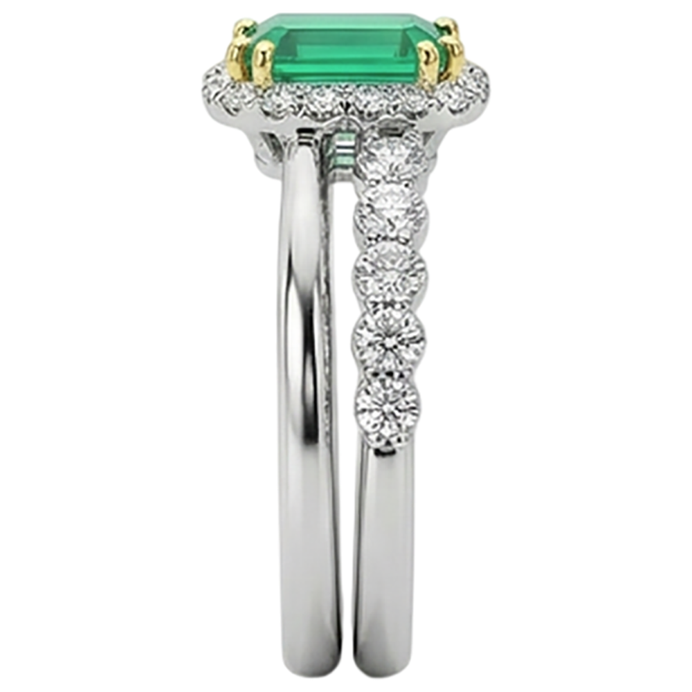 Taille à Degrés Émeraude bague en Or Deux Tons 14 Carats – vue de dessus