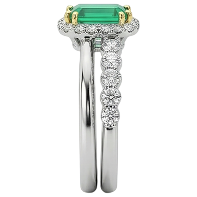 Taille à Degrés Émeraude bague en Or Deux Tons 14 Carats – vue de dessus