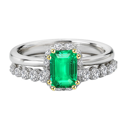 Émeraude GIA Certifié Bague avec Gemme 2 carats en Or Deux Tons