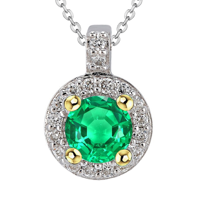 Émeraude Collier Pendentif Pierre 3 carats Or Deux Tons 14 Carats – vue principale