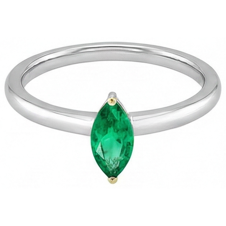 Émeraude Colombienne Marquise Bague Pierre de Couleur en Or Bicolore 14 Carats – vue d'angle