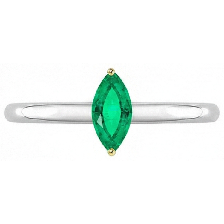 Émeraude Colombienne Marquise Bague Pierre de Couleur en Or Bicolore 14 Carats – vue de profil