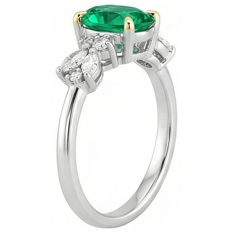 Bague Pierre Précieuse Or Bicolore 14 Carats avec Émeraude Colombienne – vue d'angle