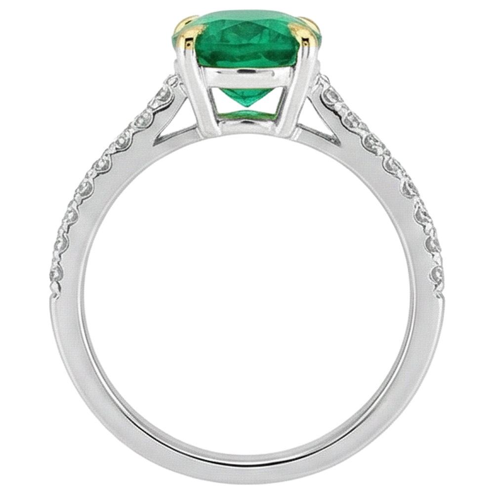 Taille Ovale Émeraude bague en Or 14K Bicolore – vue arrière