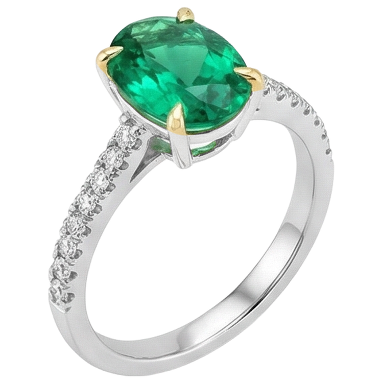 Émeraude Bague avec Gemme 1,50 carats Or 14K Bicolore – vue de côté