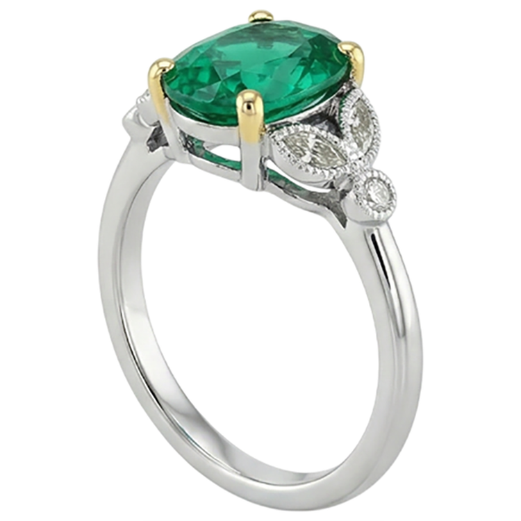 Émeraude Fine Bague avec Gemme 2-carats Or 14K Bicolore – vue d'angle
