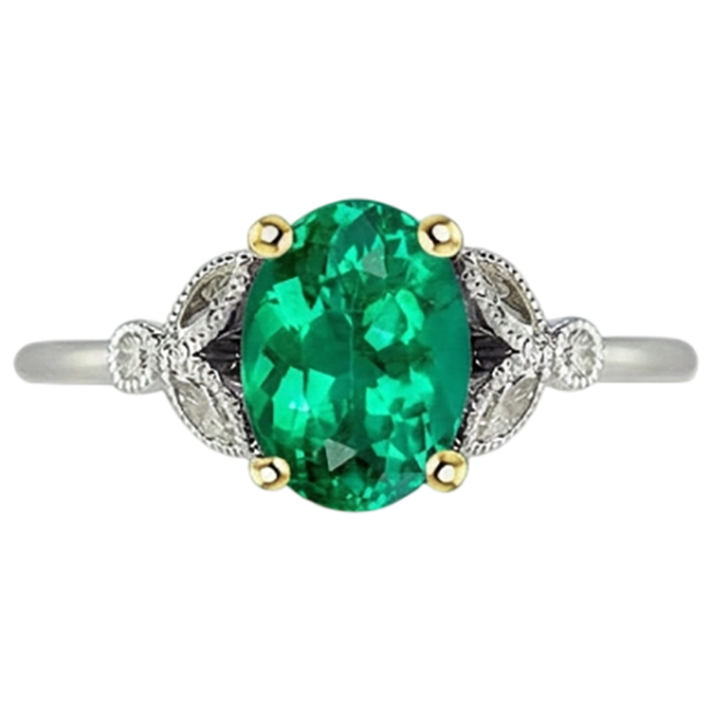 Taille Ovale Émeraude Fine bague en Or 14K Bicolore – vue de profil