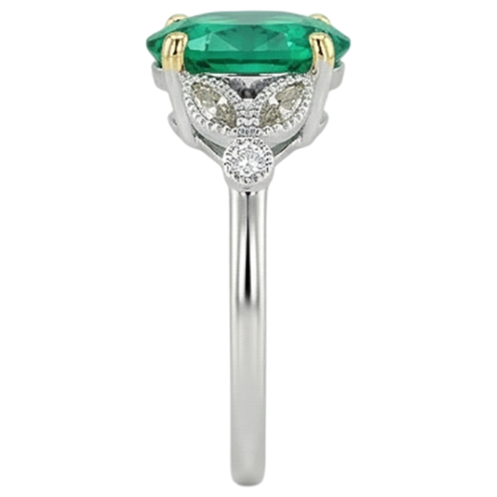 Bague avec Gemme Or 14K Bicolore avec Émeraude Fine – vue de dessus