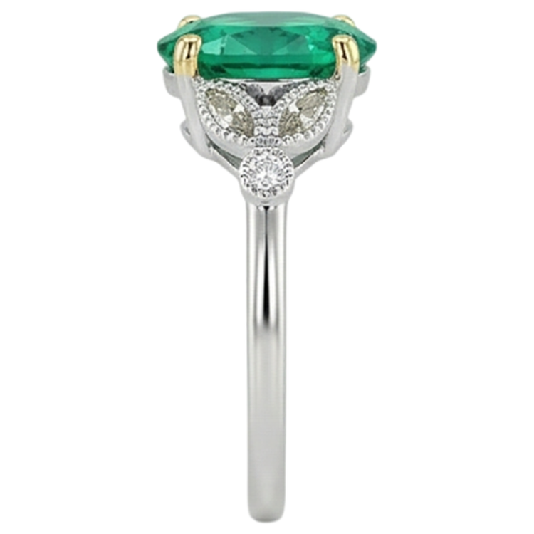Bague avec Gemme Or 14K Bicolore avec Émeraude Fine – vue de dessus
