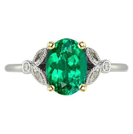 Émeraude Fine Taille Ovale Bague avec Gemme en Or 14K Bicolore – vue principale