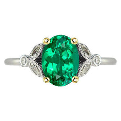 Premium Vintage Émeraude Fine Bague avec Gemme – 2 carats Or 14K