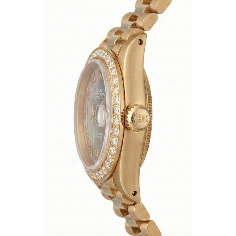 Dame de style présidentiel Rolex regardant la vadrouille Cadran romain Lunette en diamant