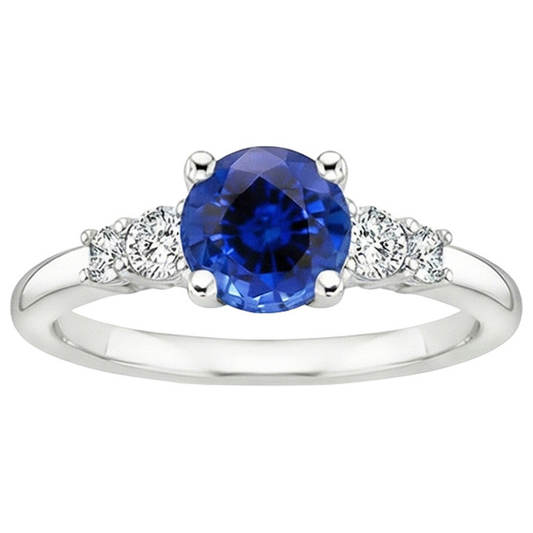 Dames Diamant Naturels Extraits des Mines ( et non cultivés en laboratoire ) Bijoux Rond Ceylan Saphir Cinq Pierres 2.50 Carats
