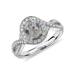 Dames Halo Oval Vieux Mineur Véritable Diamond Ring Twisted Style 5 Carats