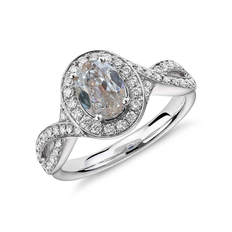 Dames Halo Oval Vieux Mineur Véritable Diamond Ring Twisted Style 5 Carats