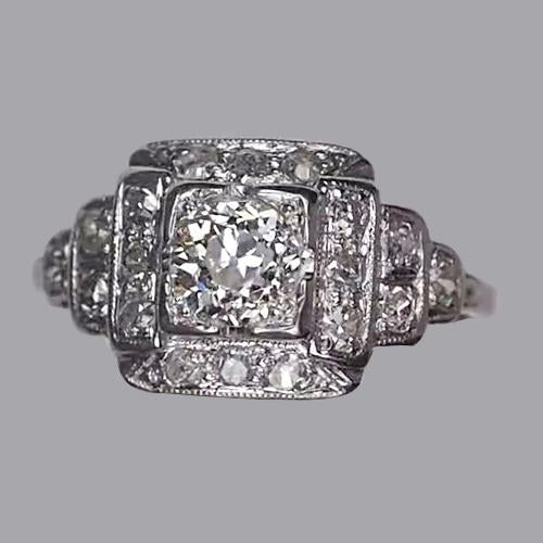 Dames Halo Rond Ancienne Mine Cut Réel Diamond Bague 2 Carats Bijoux