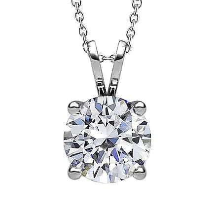 Dames Rondes Réel Diamant Collier Pendentif Or Blanc Bijoux Fin