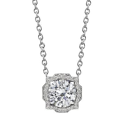 Dames Rondes Véritable Diamant Collier Pendentif 1 Carat Or Blanc 14K