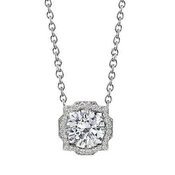 Dames Rondes Véritable Diamant Collier Pendentif 1 Carat Or Blanc 14K