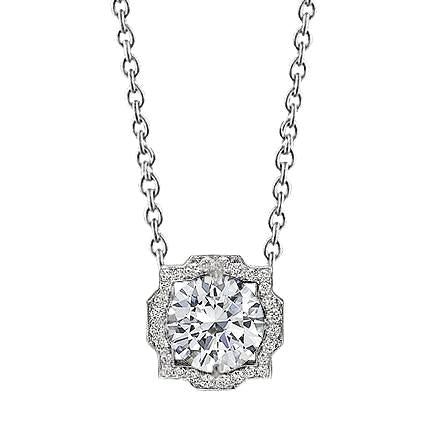 Dames Rondes Véritable Diamant Collier Pendentif 1 Carat Or Blanc 14K