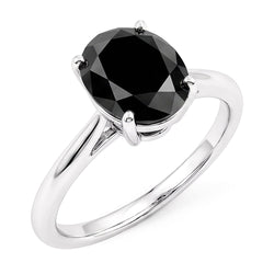 Bague de Fiançailles Solitaire Ovale avec Diamant Noir Sombre Véritable 5 Carats en Or Blanc 14 Carats