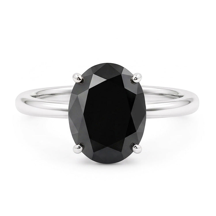 Bague de Fiançailles Solitaire Ovale en Diamant Noir Véritable 5 Carats en Or Blanc 14 Carats