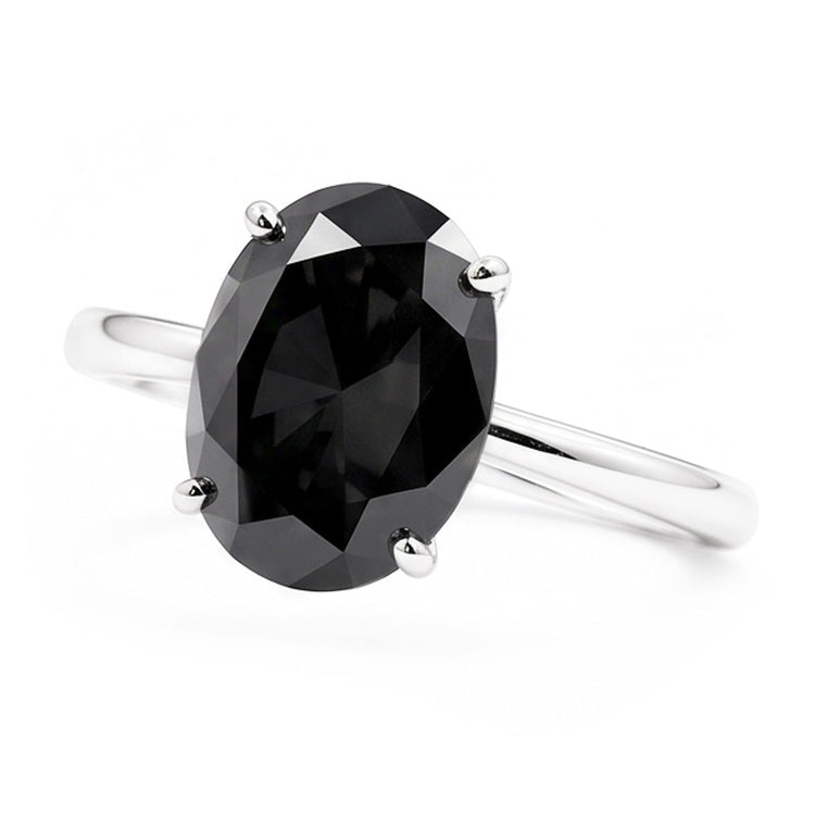Bague de Fiançailles Solitaire Ovale en Diamant Noir Véritable 5 Carats en Or Blanc 14 Carats