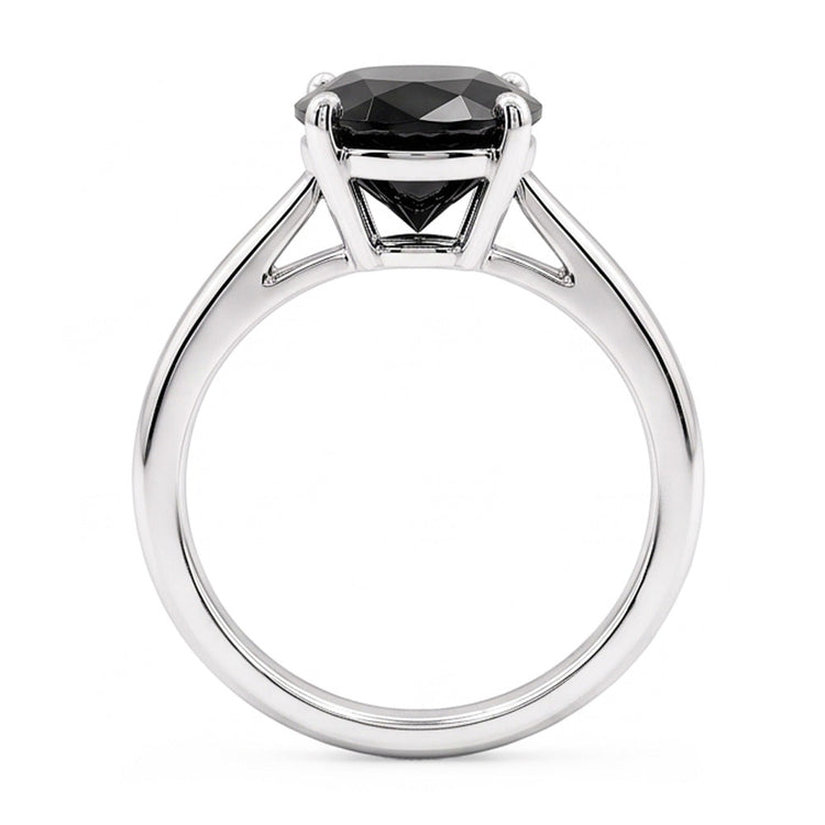Bague de Fiançailles Solitaire Ovale avec Diamant Noir Sombre Véritable 5 Carats en Or Blanc 14 Carats