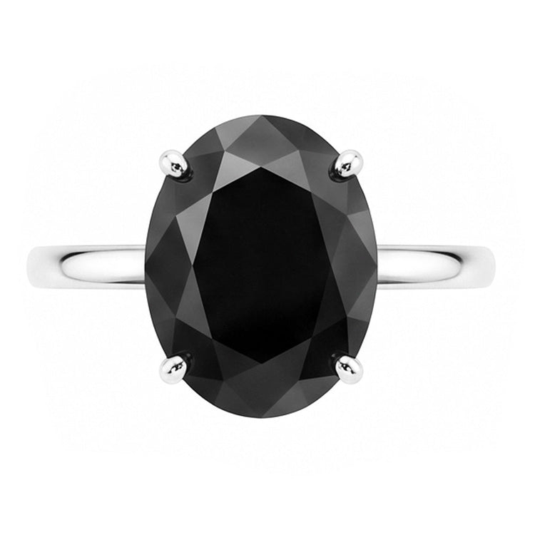 Bague de Fiançailles Solitaire Simple en Or Blanc 14K avec Diamant Noir Ovale Véritable 5 Carats