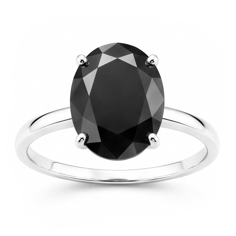 Bague de Fiançailles Solitaire Simple en Or Blanc 14K avec Diamant Noir Ovale Véritable 5 Carats