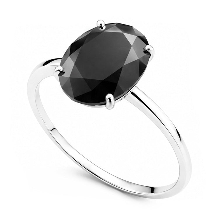 Bague de Fiançailles Solitaire Simple Ovale en Diamant Noir Foncé Véritable 5 Carats en Or Blanc 14K