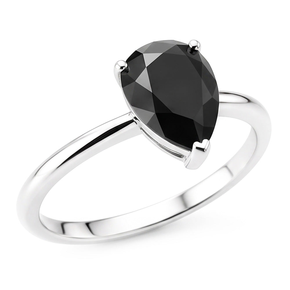 Bague de Fiançailles Solitaire en Diamant Noir Sombre Véritable Taille Poire 5 Carats Anneau Effilé en Or Blanc 14K