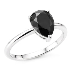 Bague de Fiançailles Solitaire en Diamant Noir Sombre Véritable Taille Poire 5 Carats Anneau Effilé en Or Blanc 14K