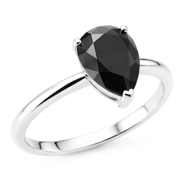 Bague de Fiançailles Solitaire en Diamant Noir Sombre Véritable Taille Poire 5 Carats Anneau Effilé en Or Blanc 14K