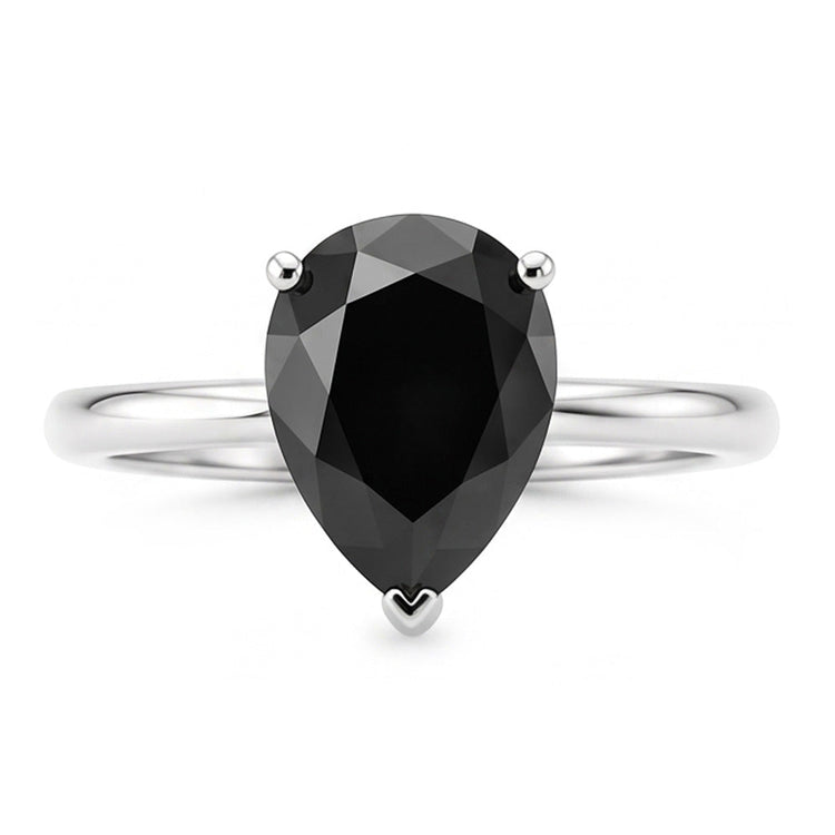 Bague de Fiançailles Solitaire en Diamant Noir Sombre Véritable Taille Poire 5 Carats Anneau Effilé en Or Blanc 14K