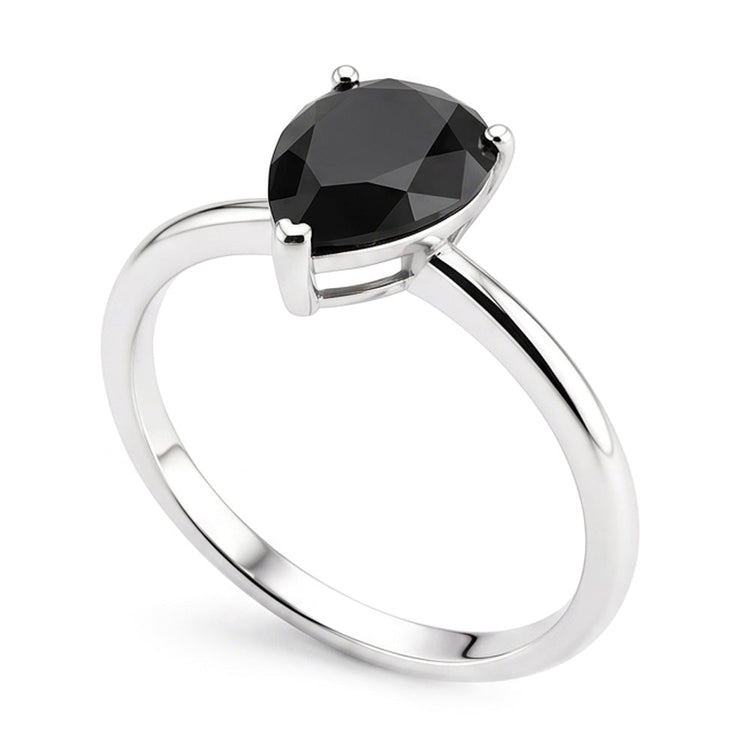 Bague de Fiançailles Solitaire en Diamant Noir Sombre Véritable Taille Poire 5 Carats Anneau Effilé en Or Blanc 14K