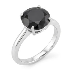 Bague de Fiançailles Solitaire en Or Blanc 14K avec Véritable Diamant Noir Rond Sombre de 5 Carats, Monture Fil de Couteau