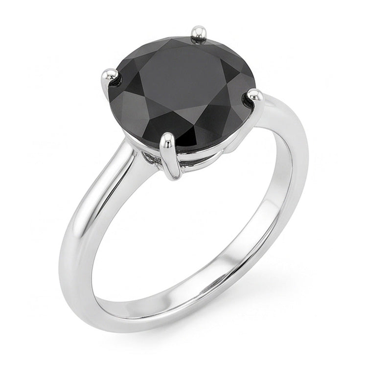 Bague de Fiançailles Solitaire en Or Blanc 14K avec Véritable Diamant Noir Rond Sombre de 5 Carats, Monture Fil de Couteau