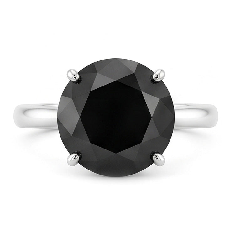 Bague de Fiançailles Solitaire Diamant Noir Sombre Véritable Rond 5 Carats Anneau Fil Couteau en Or Blanc 14K